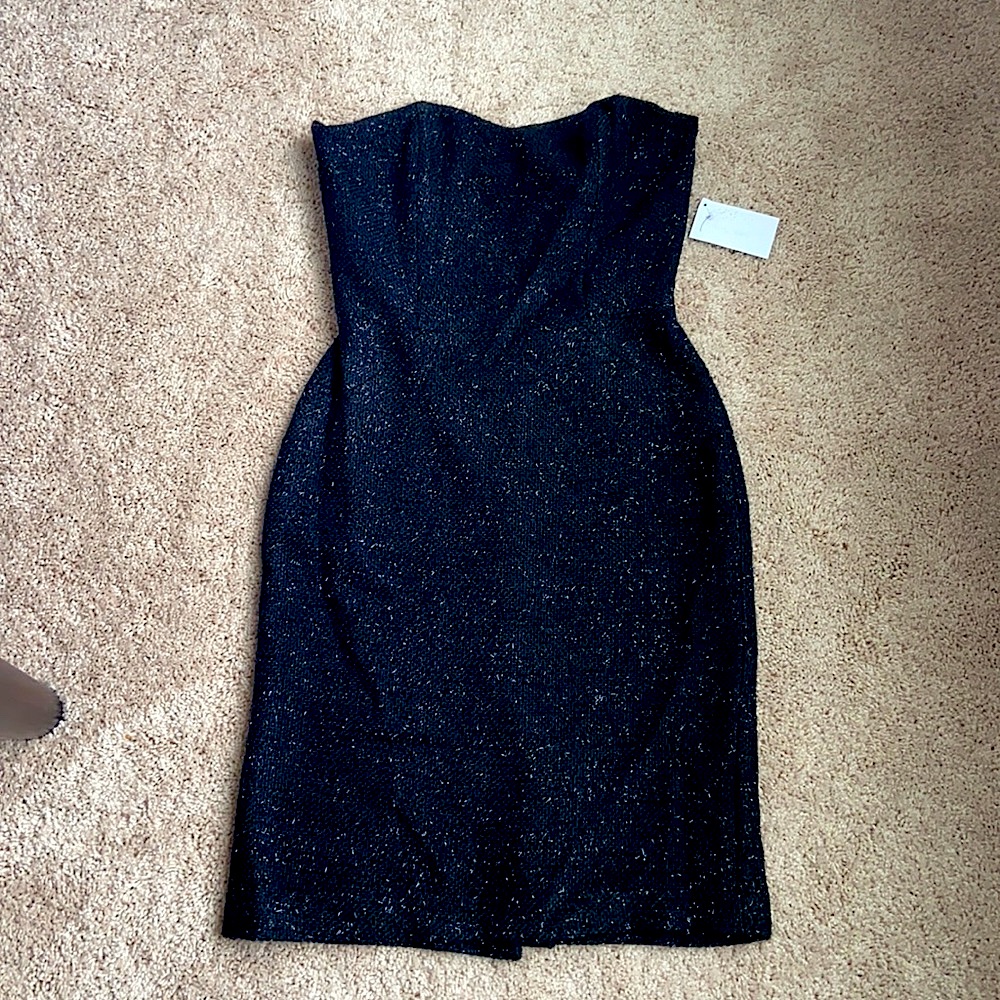 Black Strapless Cocktail Dress, Tweed, Sparkle